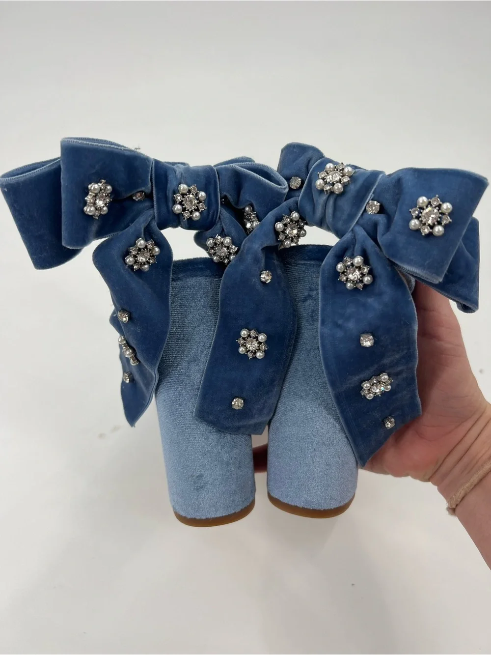Antonio Melani x Nicola Bathie Lila Platform Heels Bow Back in Peace Blue size 6